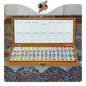 آبرنگ افرا 48 رنگ جعبه چوبی قرص بزرگ